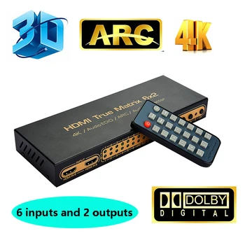 6X2 HDMI matricos SPDIF splitter su ARC/PIP funkcija| HDMI audio extractor, 2.0 CH/ 5.1 CH/ ADV garso režimas| SPDIF| išvesties 3,5 mm